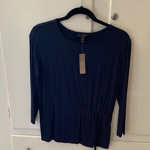 JCrew Navy Blue Drawstring Waist T-Shirt Blouse Top Size XXS